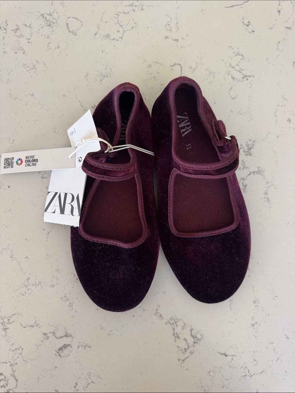 Zara Velvet Mary Jane Flats - Oxblood